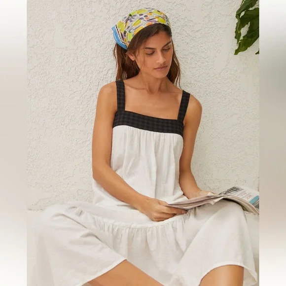 NWT 💙 anthro White Maxi Dress with Black Trim - Picture 4 of 9